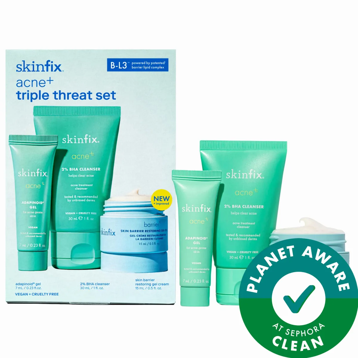 Acne+ Triple Threat Set with Salicylic Acid (BHA) + Niacinamide with B-L3 by Skinfix