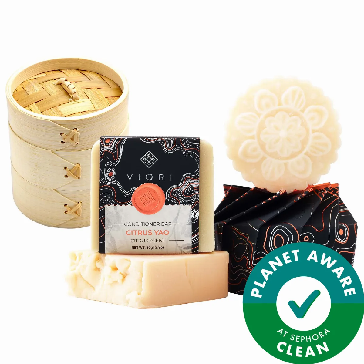 Hair Shampoo & Conditioner Bar with Bamboo Holder Set Citrus Yao by Viori
