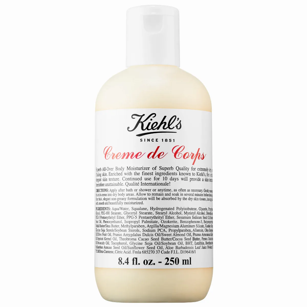 Crème De Corps Refillable Hydrating Body Lotion with Squalane 8.4 oz / 250 Ml by Kiehl's Since 1851