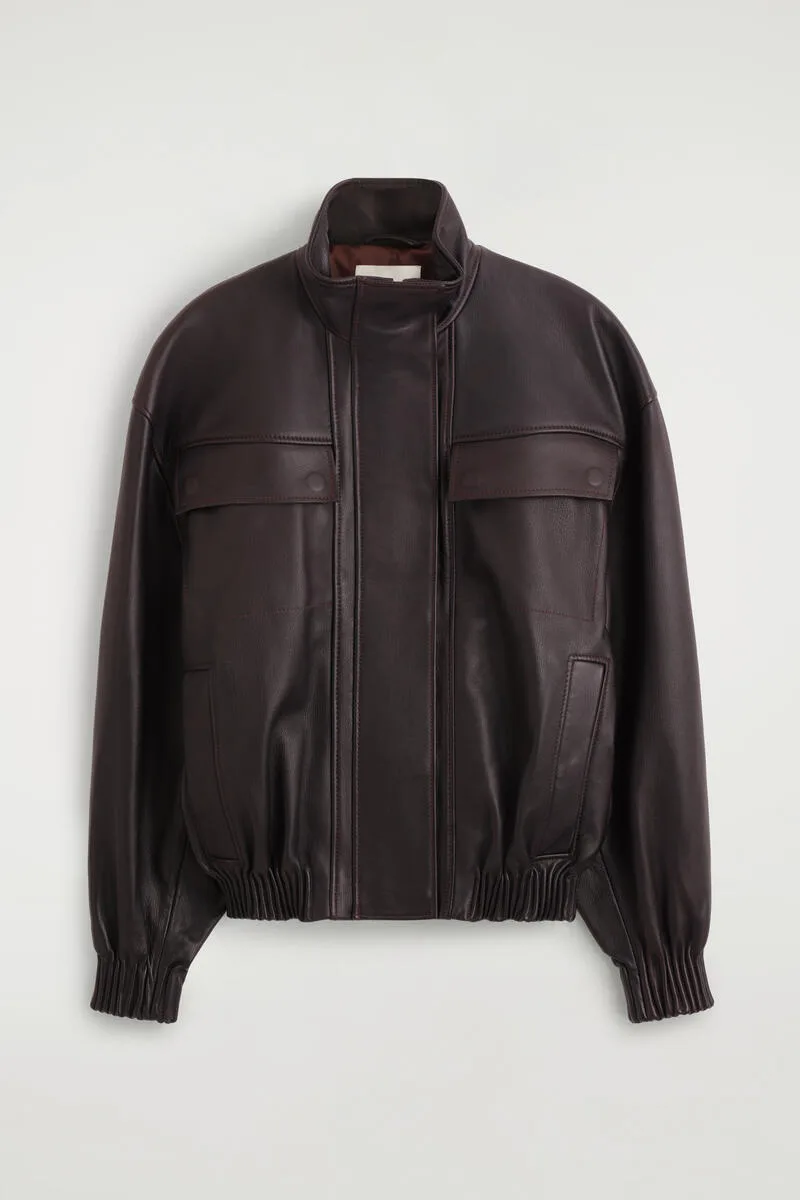 Leather Mock-Neck Bomber Jacket by COS