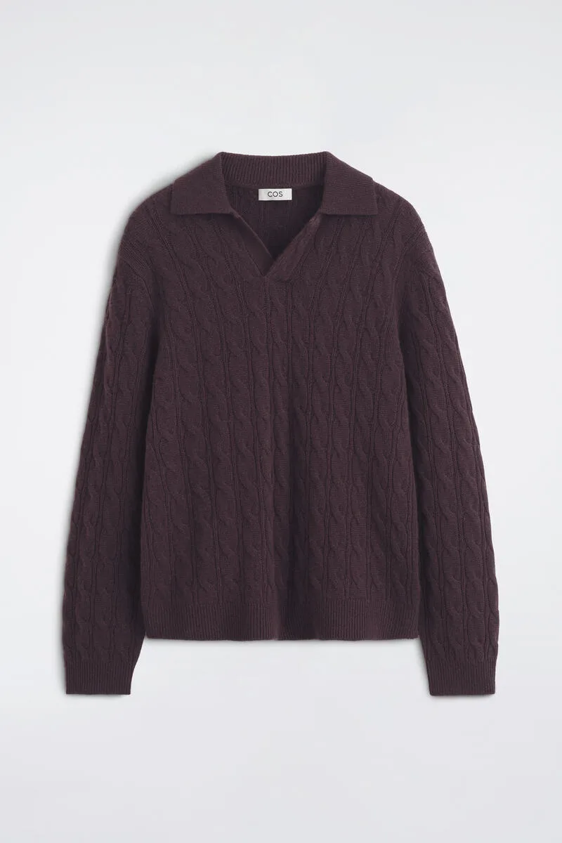Cable-Knit Cashmere Polo Sweater by COS