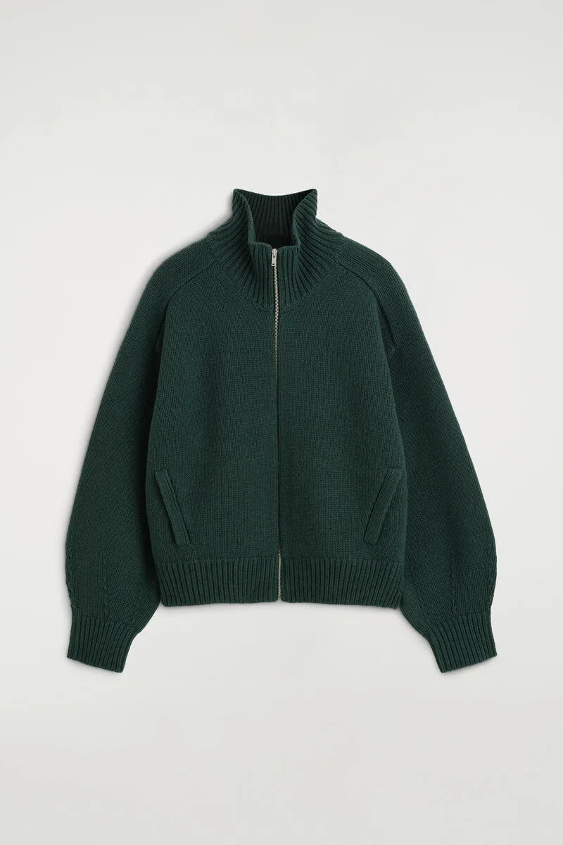 Rounded Wool Mock-Neck Zip-Up Jacket by COS