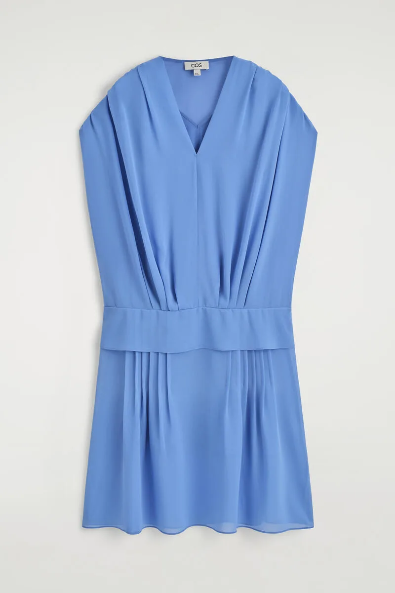 Draped Pleated V-Neck Midi Dress by COS