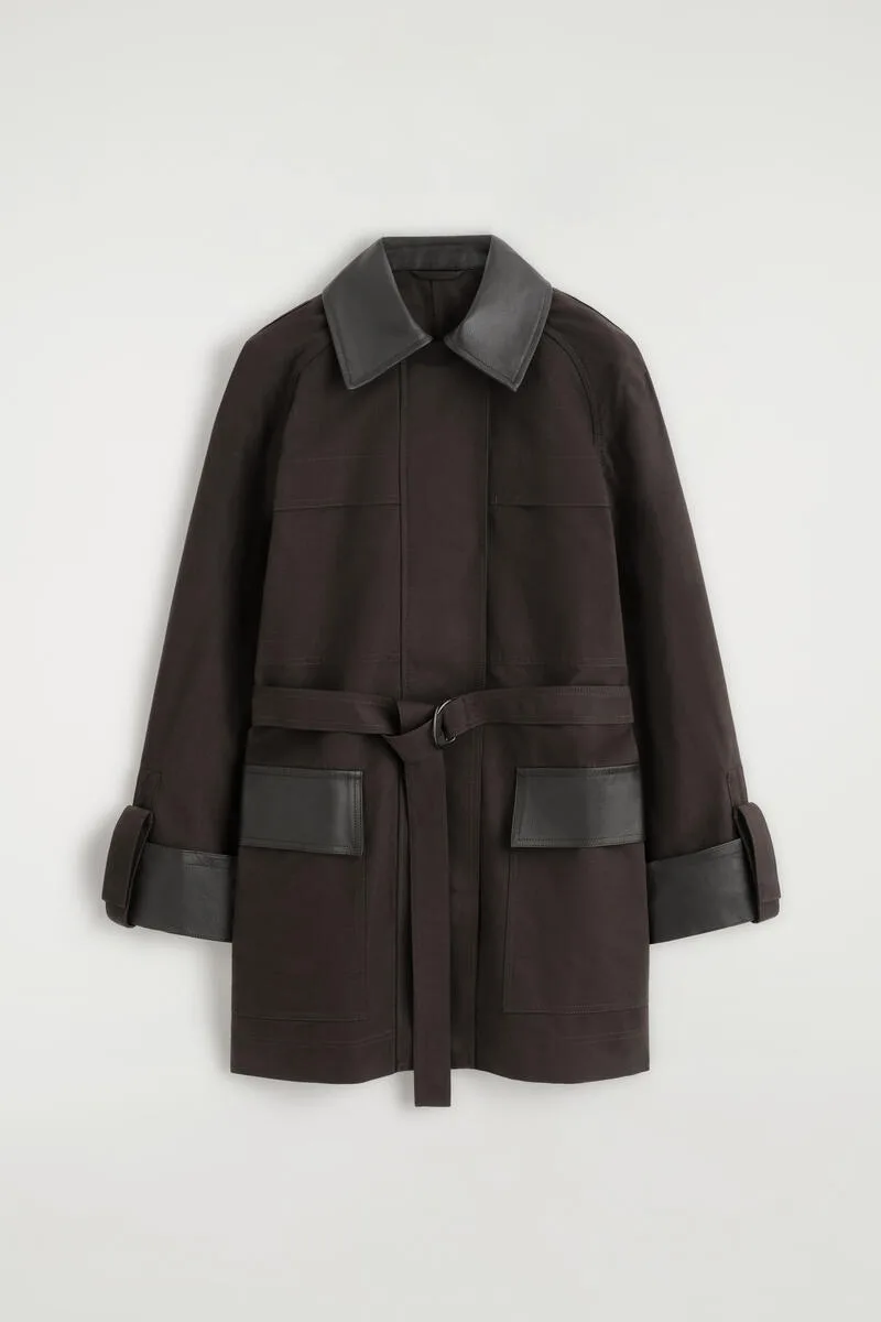 Leather-Trimmed Cotton Field Coat by COS