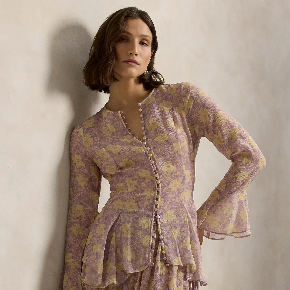 Button-Front Floral Crinkled Top by Polo Ralph Lauren