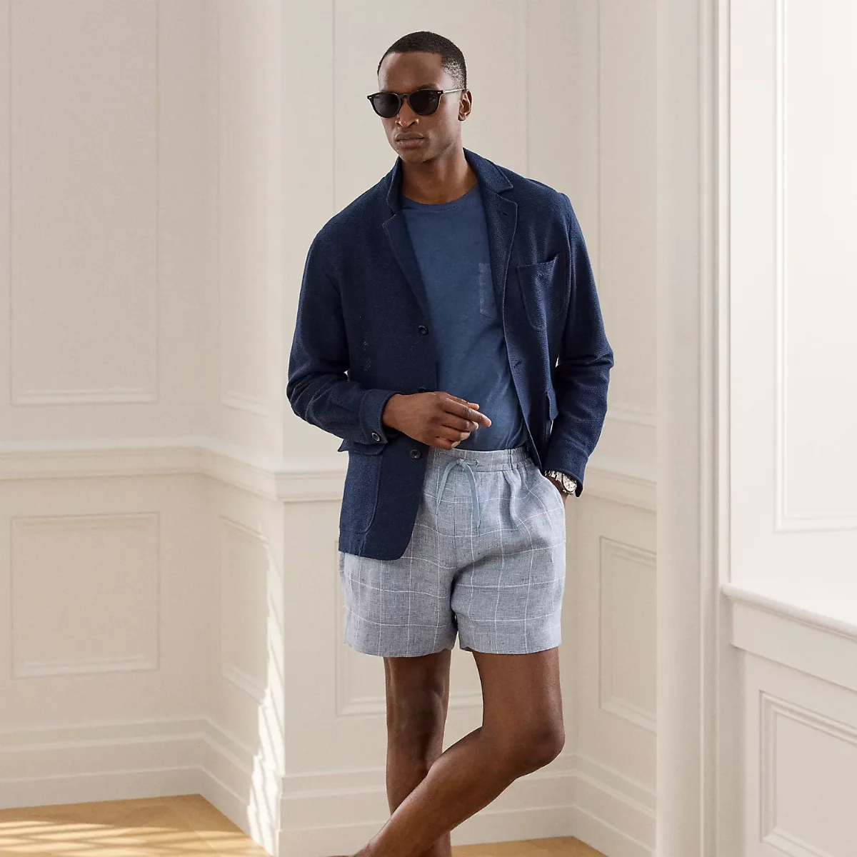 Hand-Tailored Windowpane Linen Short by Ralph Lauren Purple Label