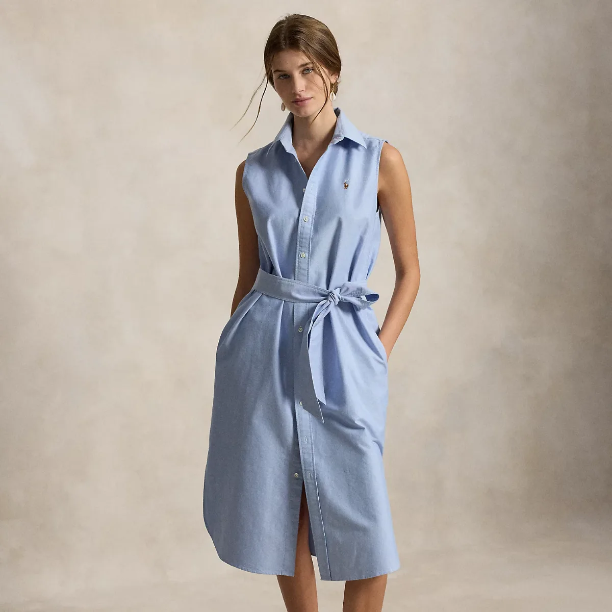 Belted Oxford Sleeveless Shirtdress