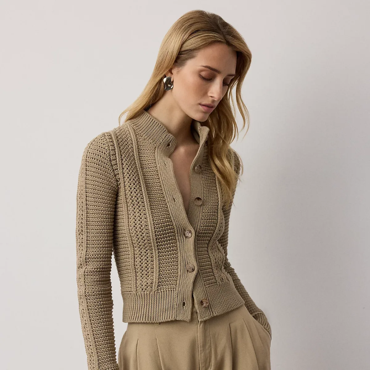 Cotton-Blend Mockneck Cardigan by Ralph Lauren Collection