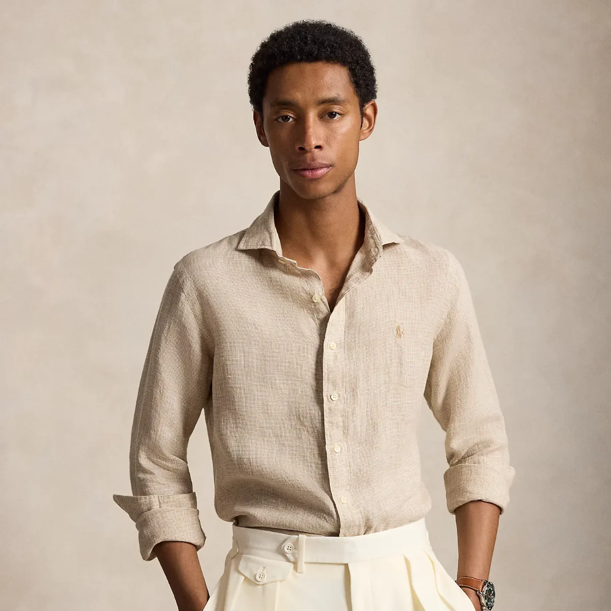 Custom Fit Houndstooth Linen Shirt