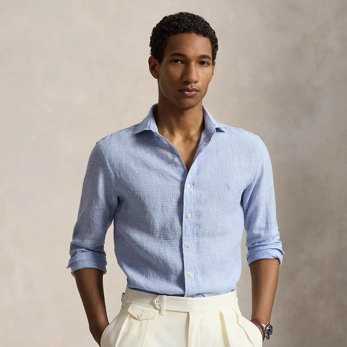 Custom Fit Houndstooth Linen Shirt