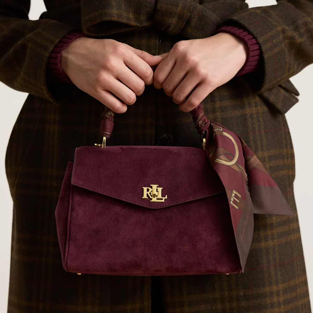 Small Farrah Scarf-Trim Soft Satchel by Lauren Ralph Lauren