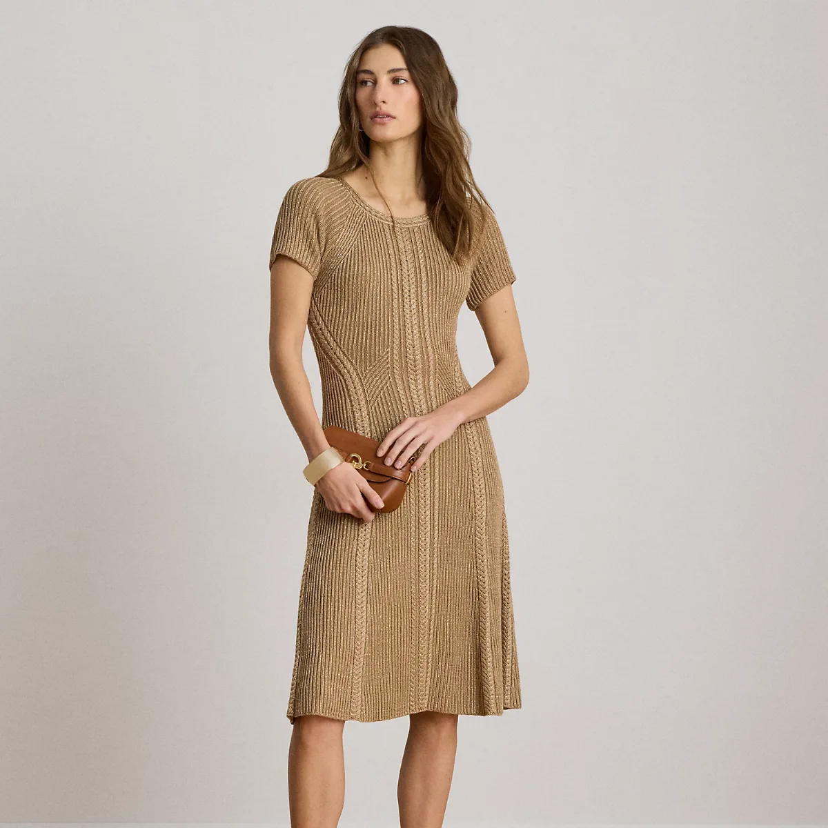 Cable & Rib-Knit Short-Sleeve Dress