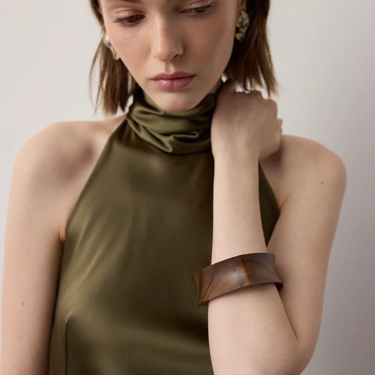 Wood & Silver-Tone Triad Cuff