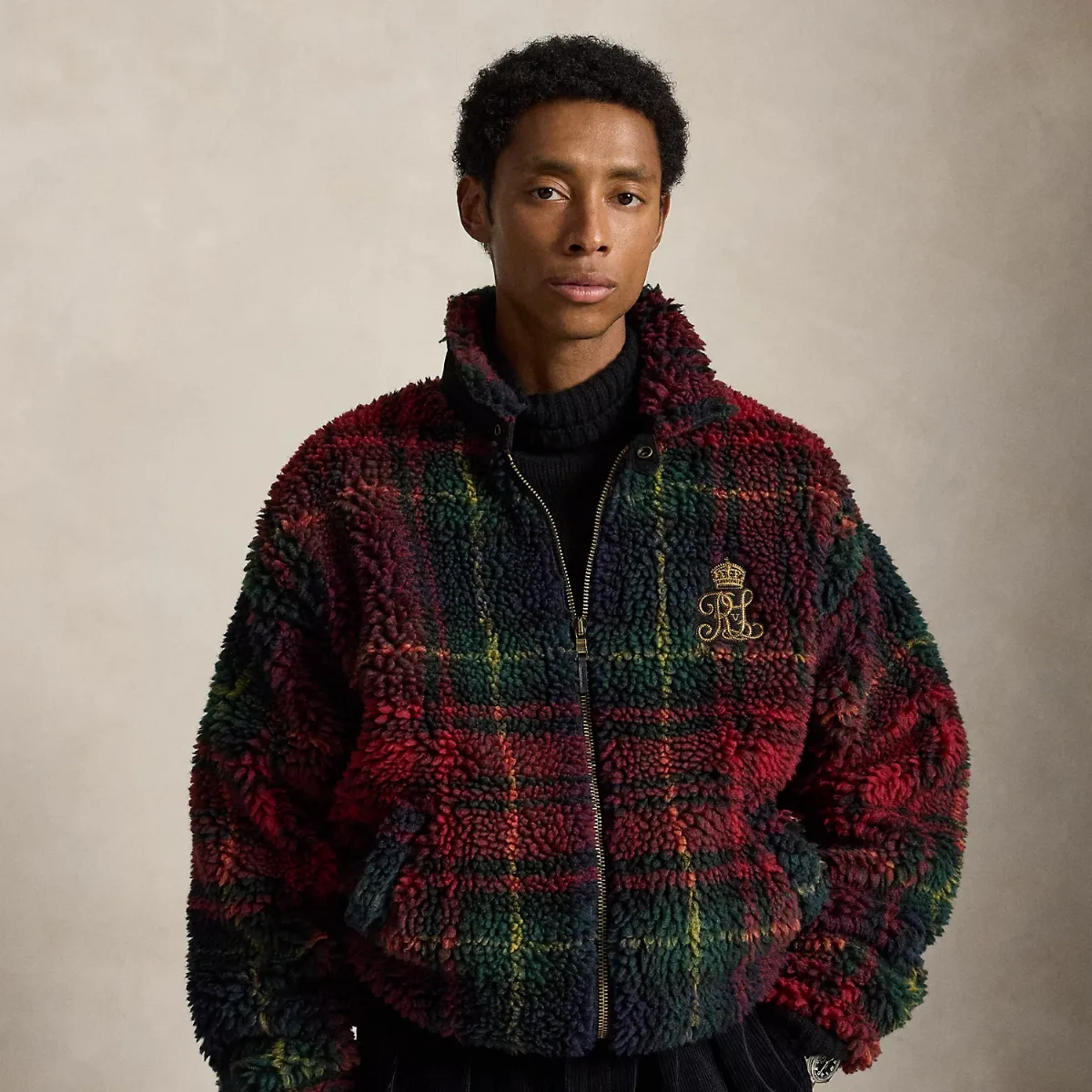 Relaxed Fit Plaid Pile Fleece Jacket by Polo Ralph Lauren