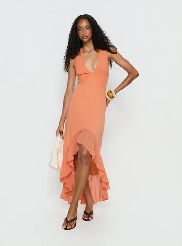 Agata Halter Frill Maxi Dress by Princess Polly