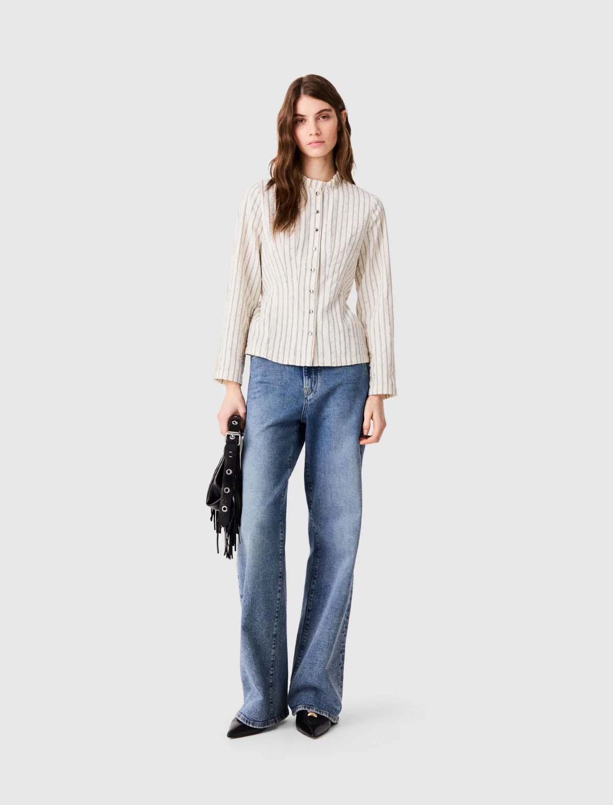 Rhinestone High-Neck Shirt by Maje