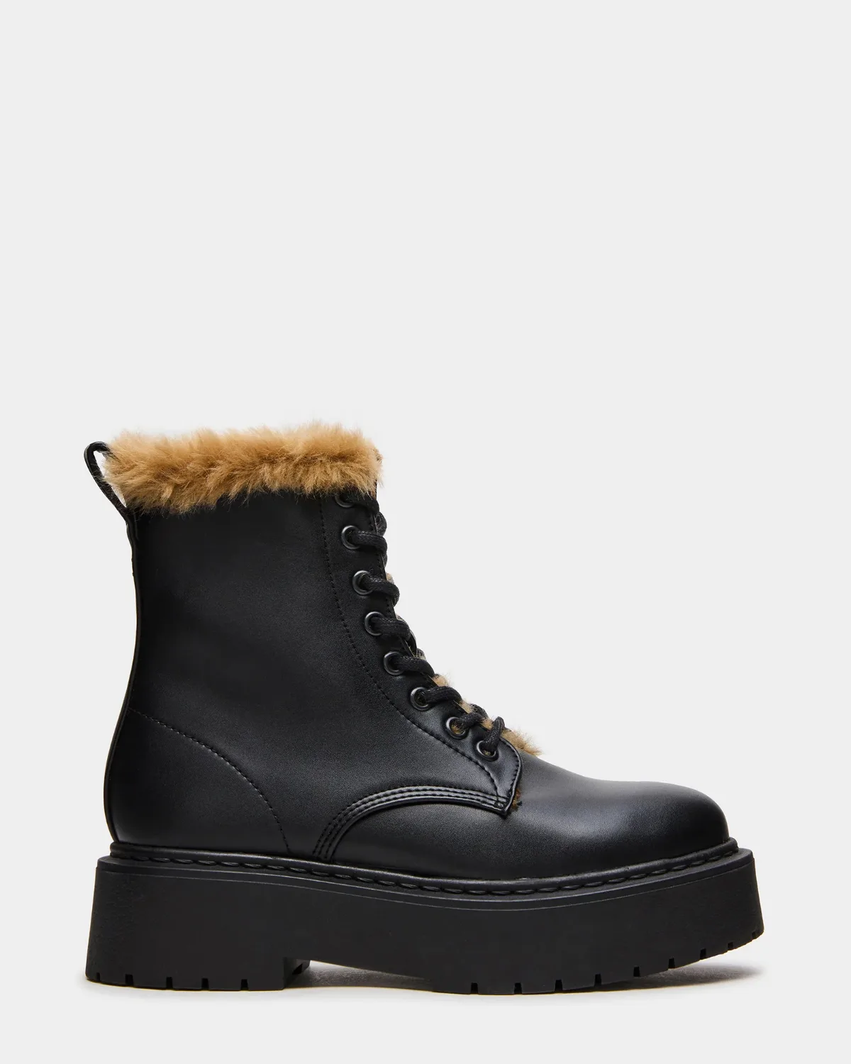 Buffy Faux Fur Lace-Up Booties - Leather by Steve Madden