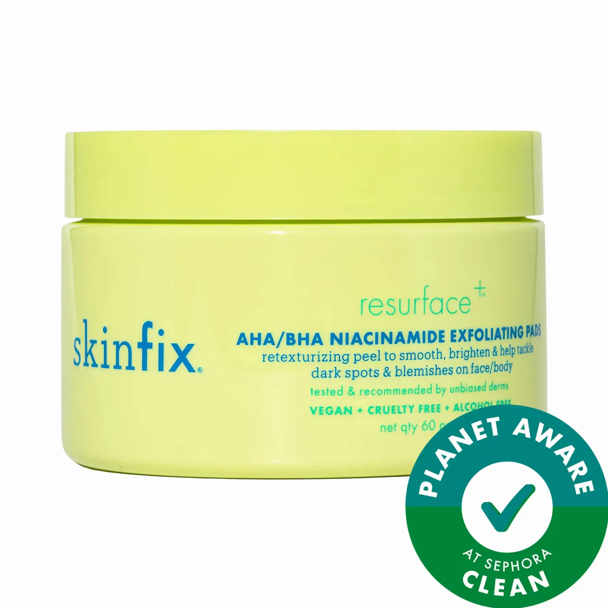 Resurface+ AHA/BHA Niacinamide Exfoliating Pads for Face and Targeted Body 60 Pads by Skinfix