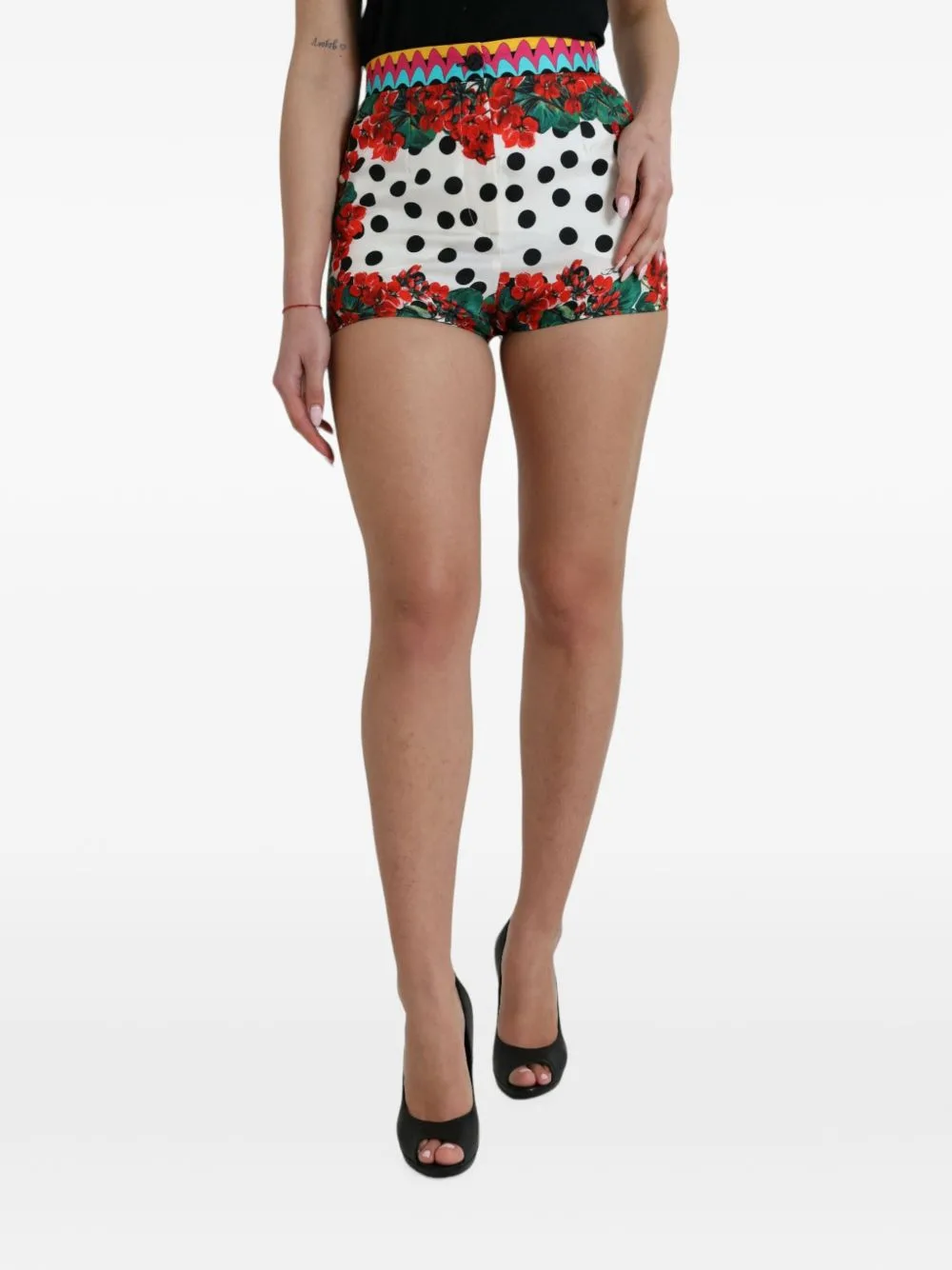 Polka-Dot-Print Floral-Print Shorts by Dolce & Gabbana