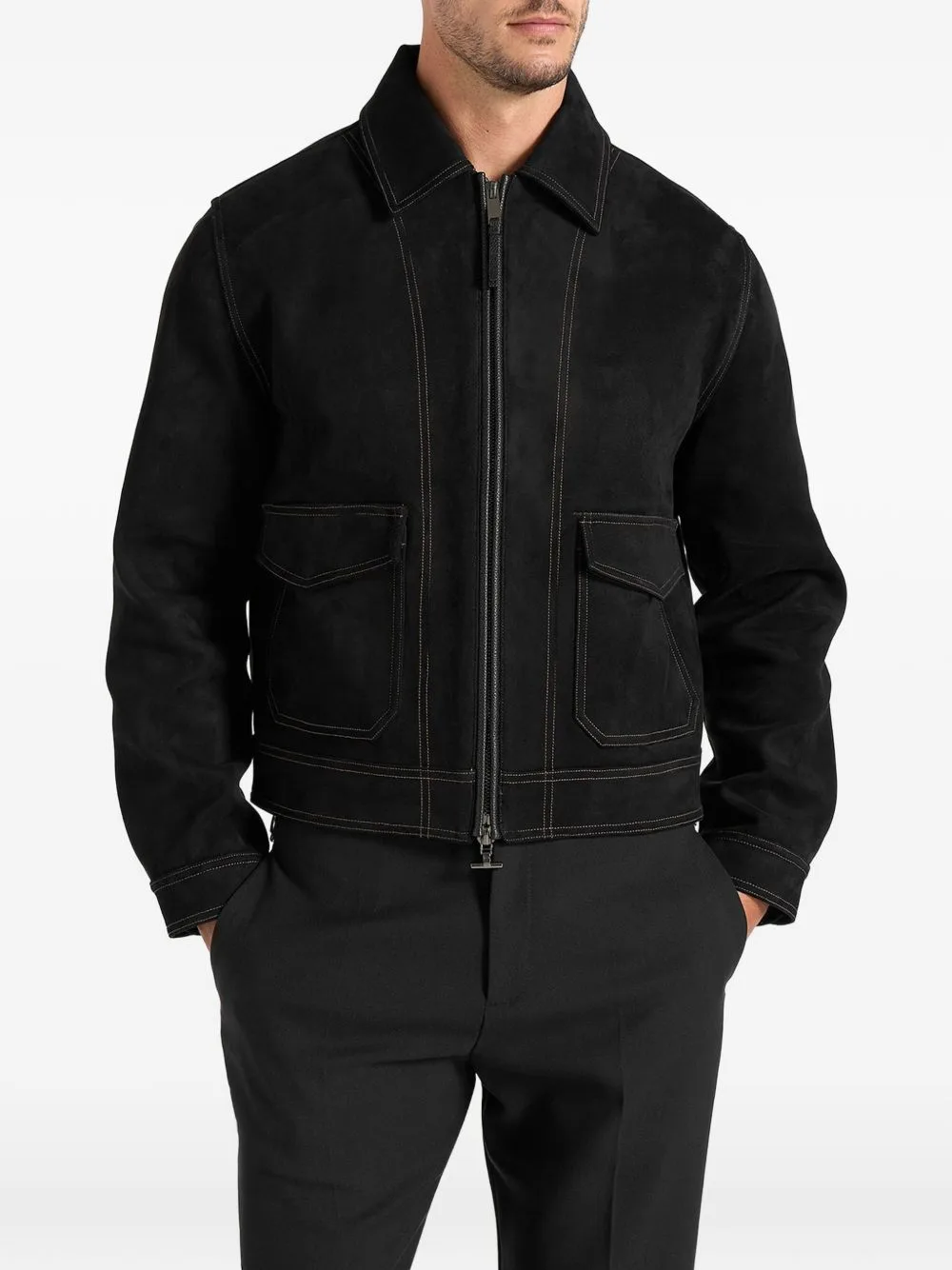 Vince Suede Contrast-Stitch Jacket by Manière De Voir