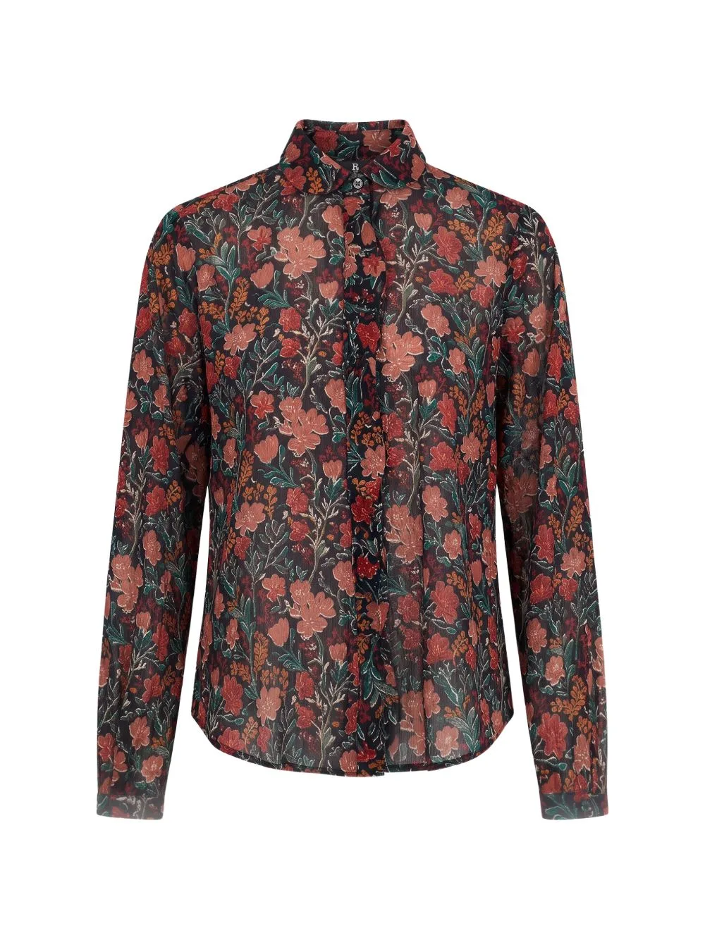 Shrunken Floral-Print Ruffled Shirt