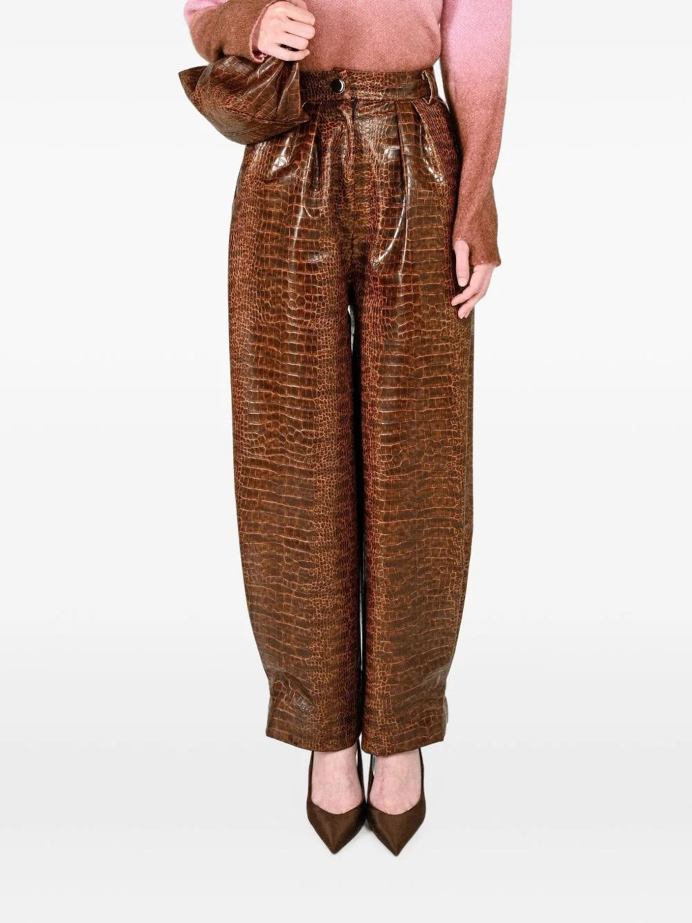 Crocodile-Effect Pleated Trousers by Rowen Rose