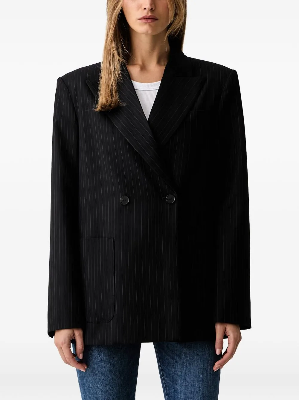 Pinstripe Double-Breasted Blazer by VICOLO