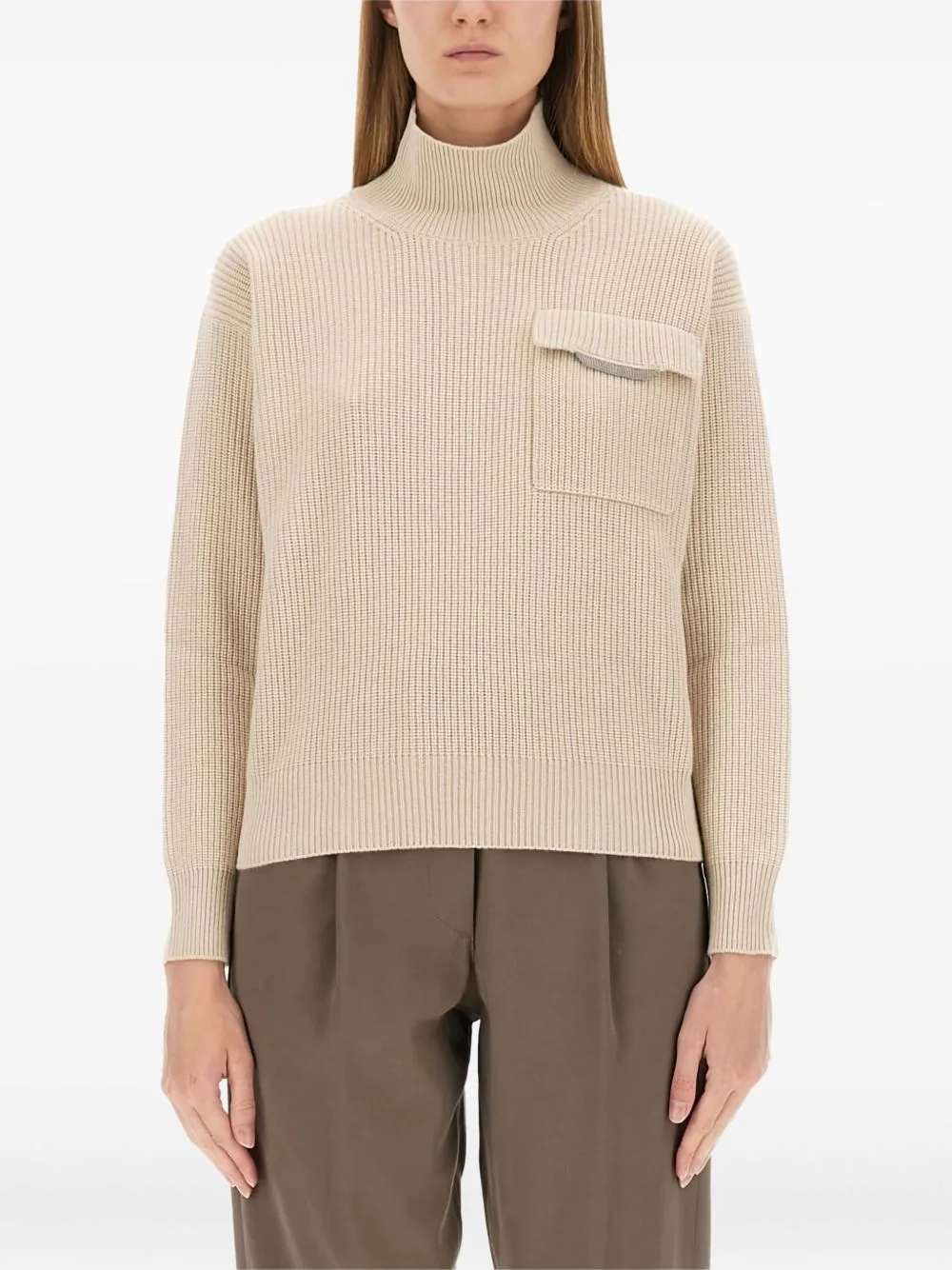 Flap-Pocket High-Neck Sweater by Brunello Cucinelli