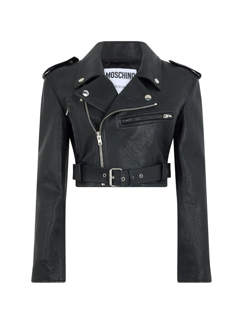 Cropped Belted Biker Jacket by Moschino