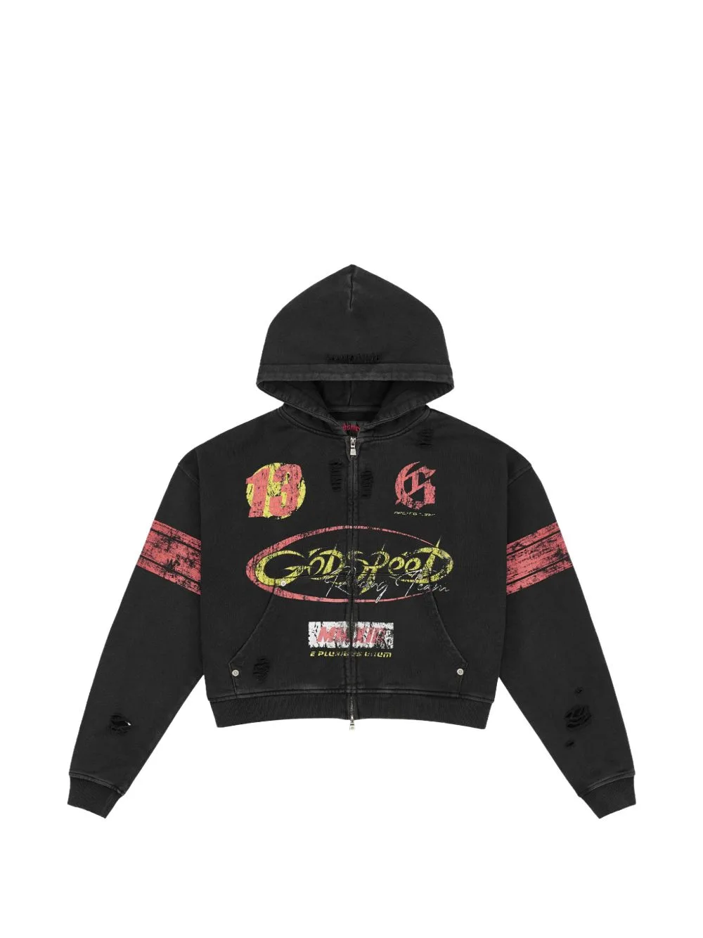 Zipped Distressed Hoodie by GODSPEED