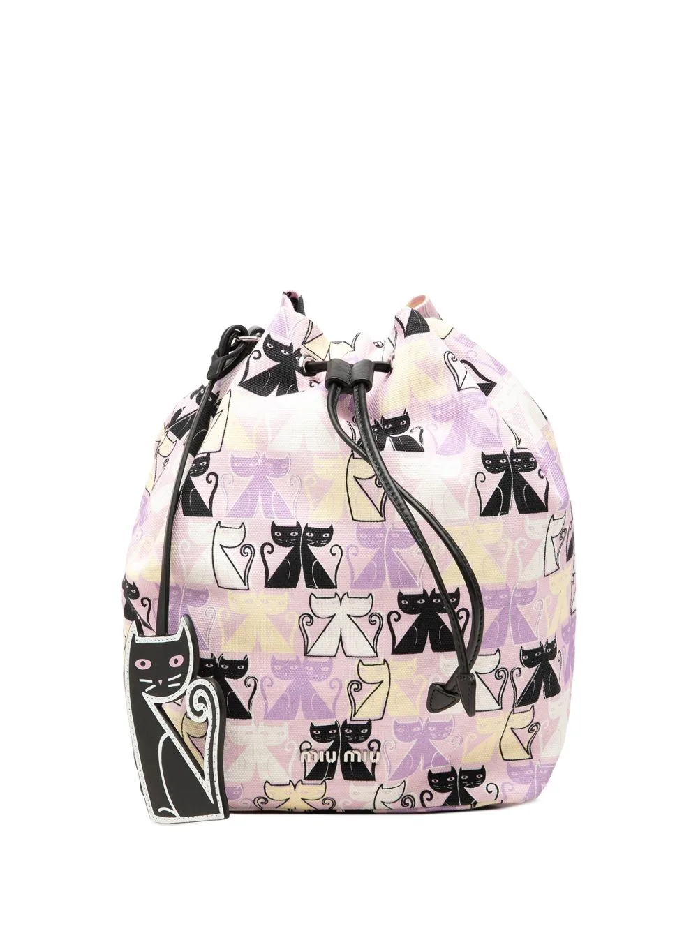2010-2026 Canvas Cats Print Drawstring Pouch by Miu Miu Pre-Owned