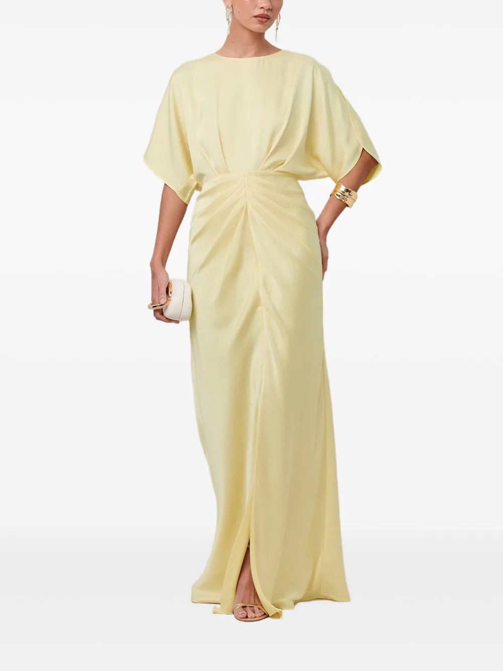 Gathered Batwing-Sleeve Maxi Dress