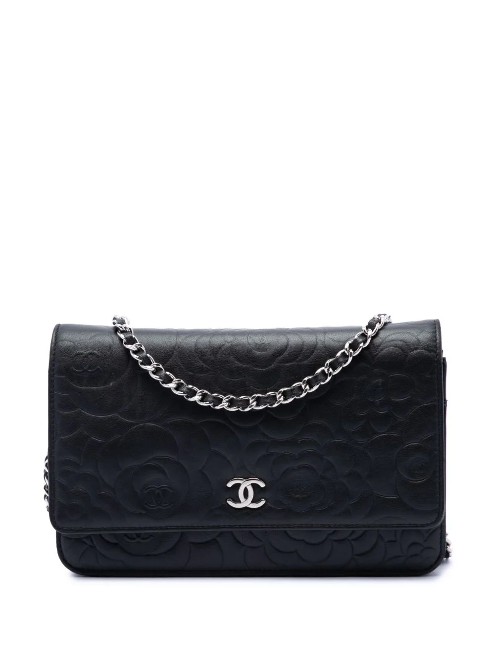 2012 CC Embossed Lambskin Camellia Wallet on Chain Crossbody Bag by CHANEL Pre-Owned