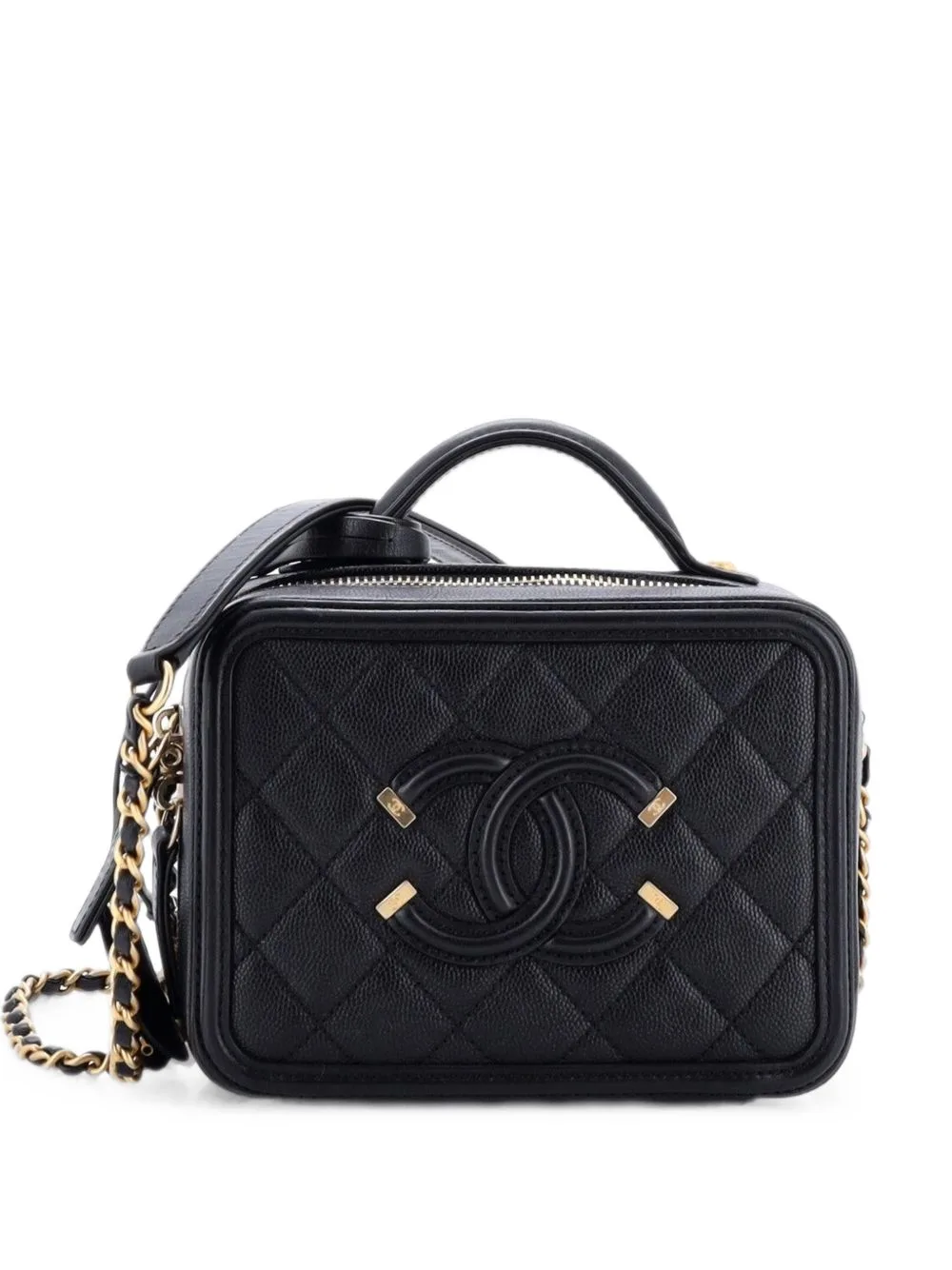 Filigree Vanity Case Quilted Caviar Small Satchel by CHANEL Pre-Owned