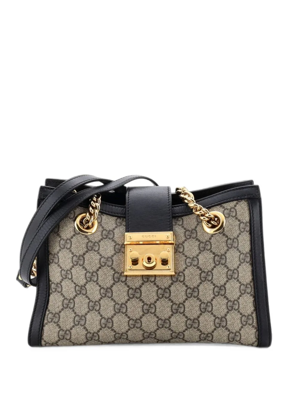 Padlock Chain Tote GG Coated Canvas with Leather Small Shoulder Bag by Gucci Pre-Owned