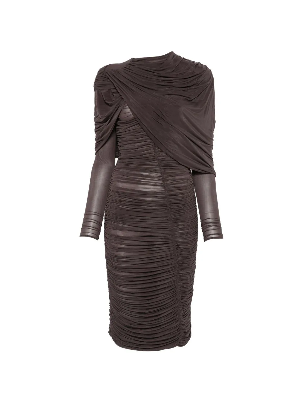 Ruched Draped-Detail Midi Dress
