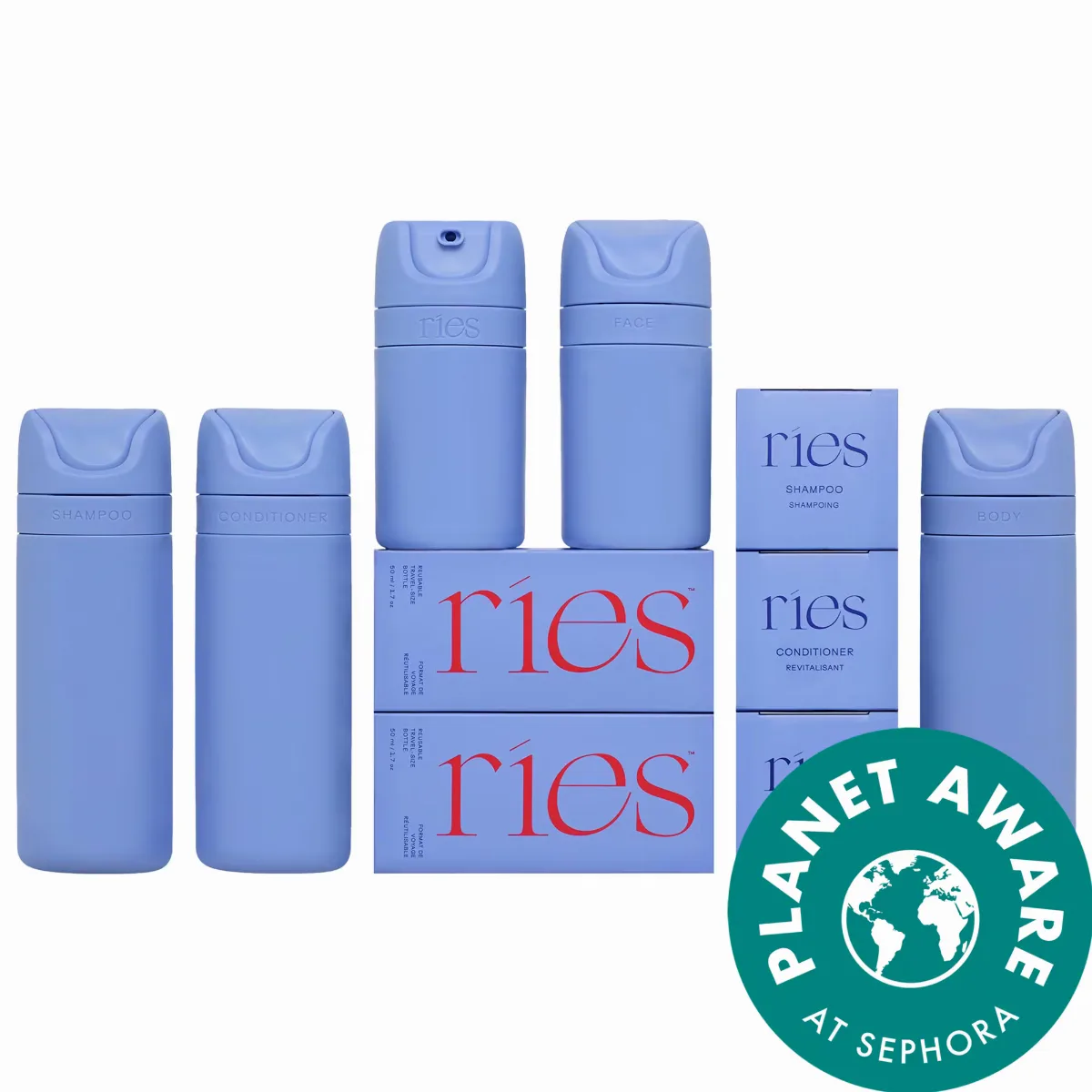 The Essential Refillable Travel Container Set in Blue by RIES