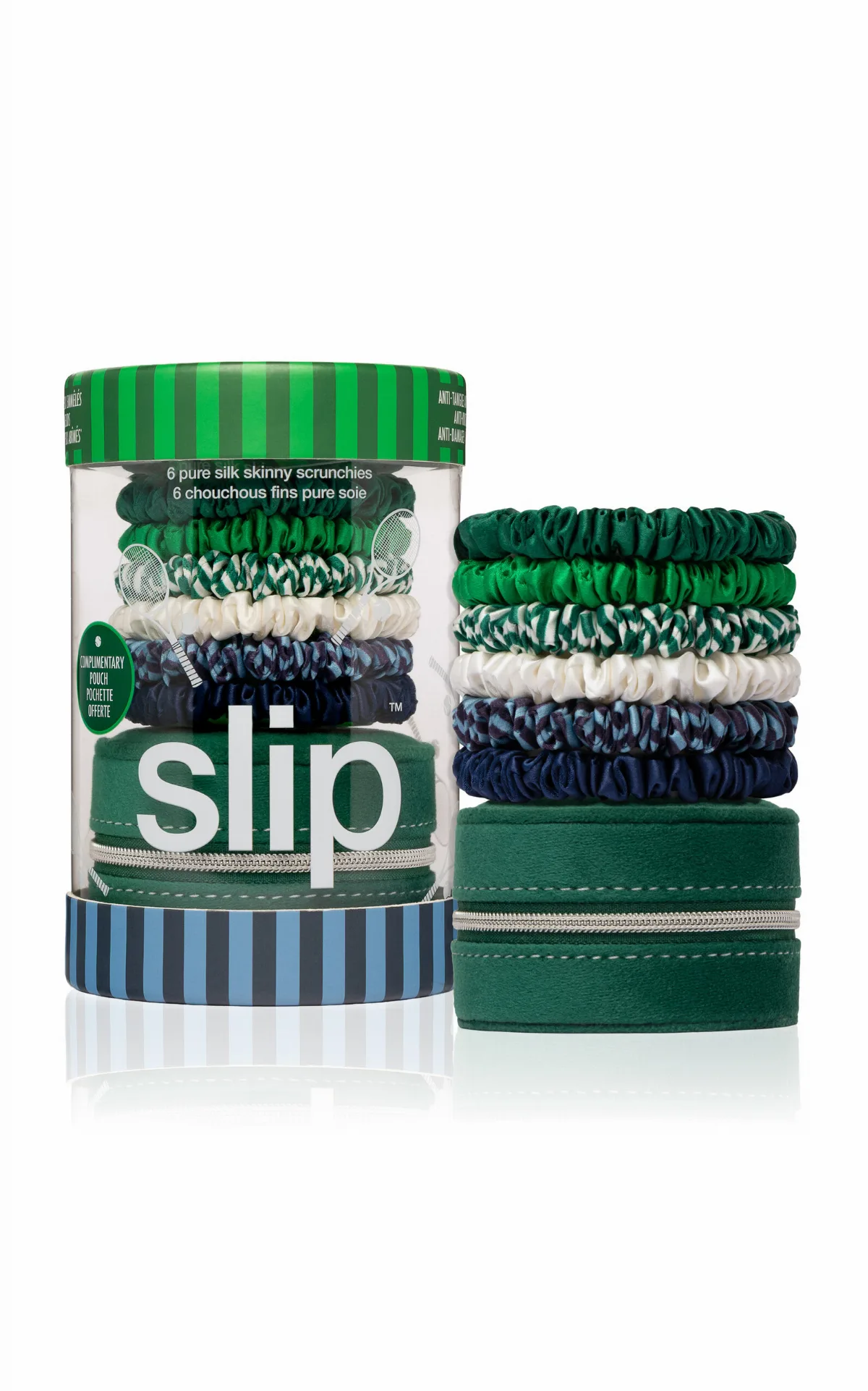 Set-of-Six Silk Skinny Scrunchies with Pouch by Slip