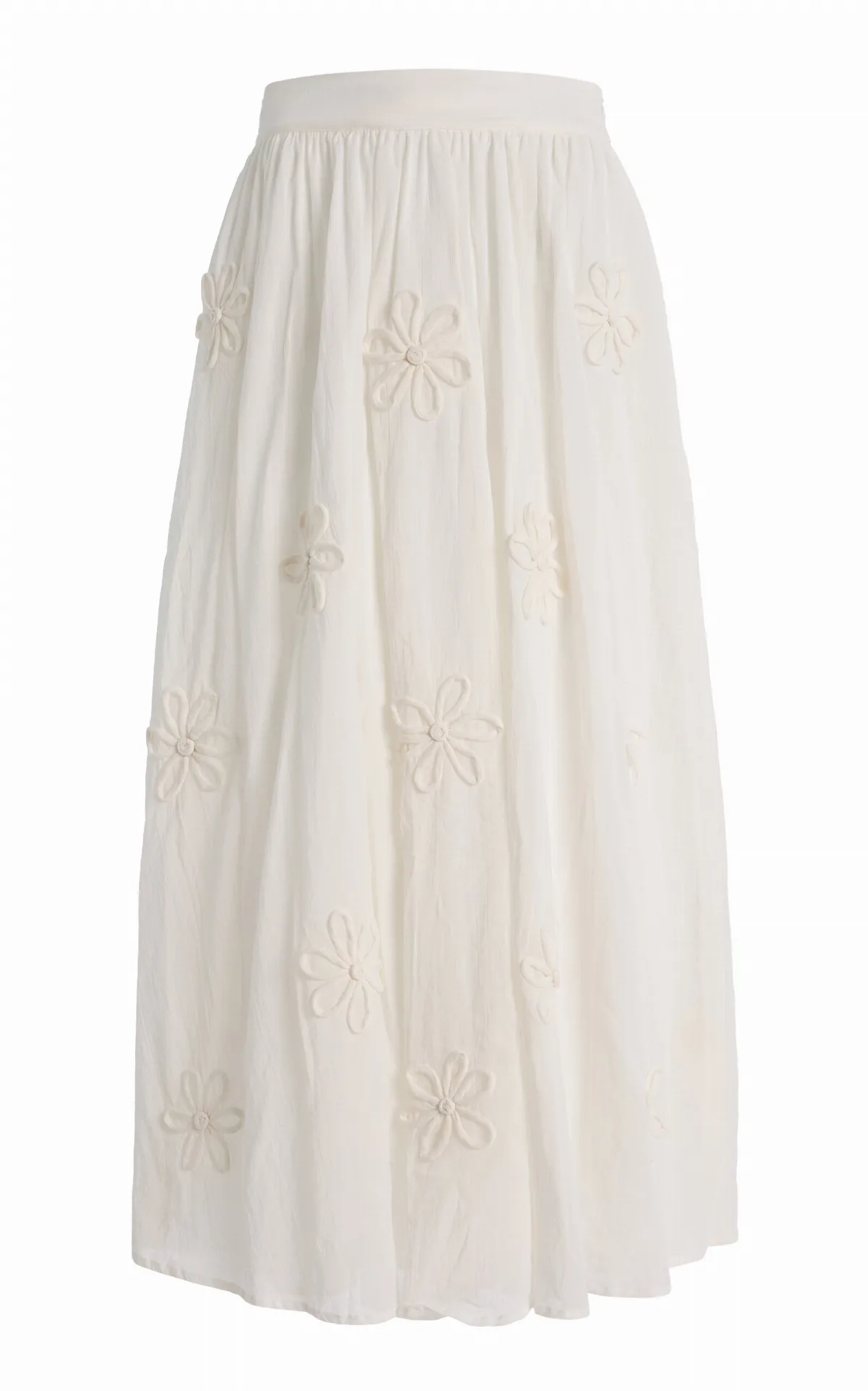 Fleur Floral-Appliquéd Cotton-Silk Maxi Skirt