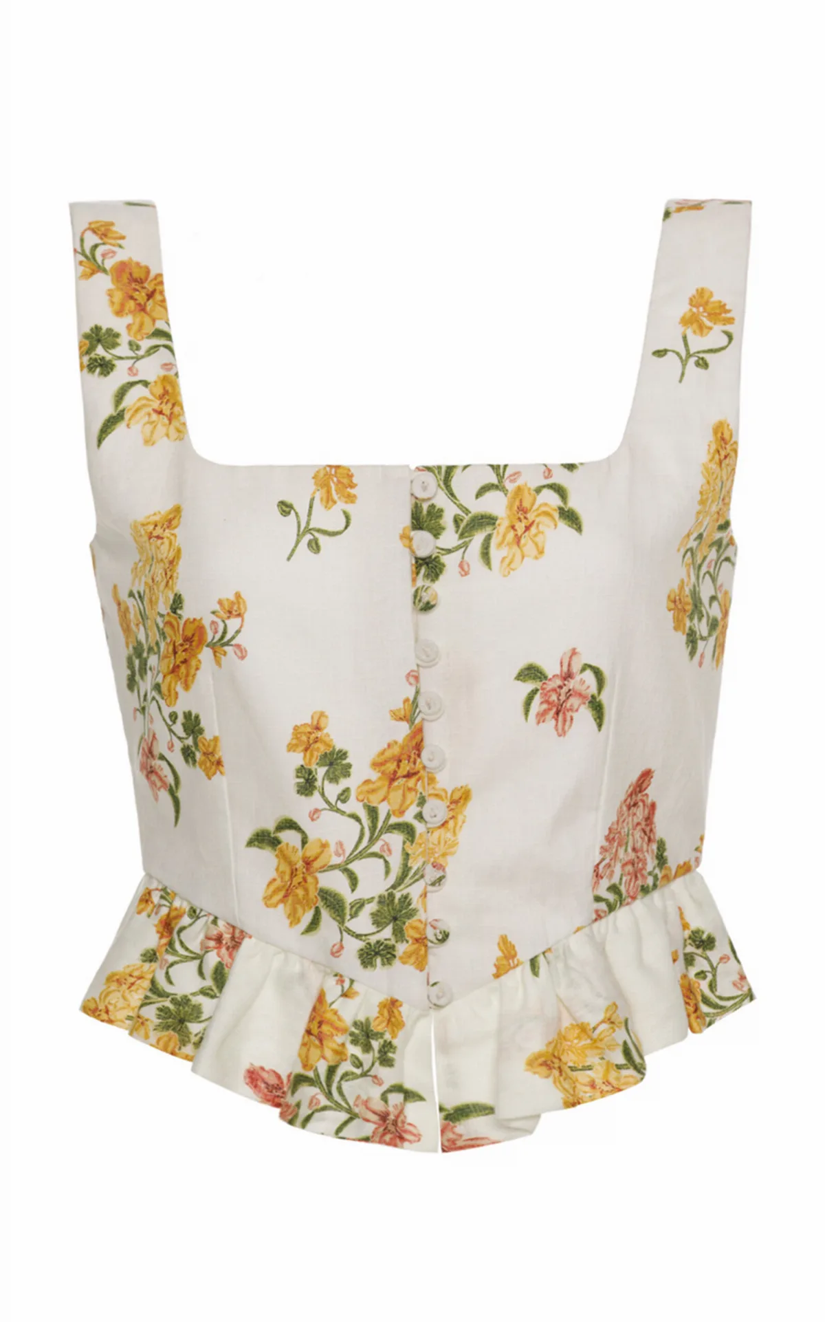 Eslabon Ruffled Floral Linen Cropped Top by Agua by Agua Bendita