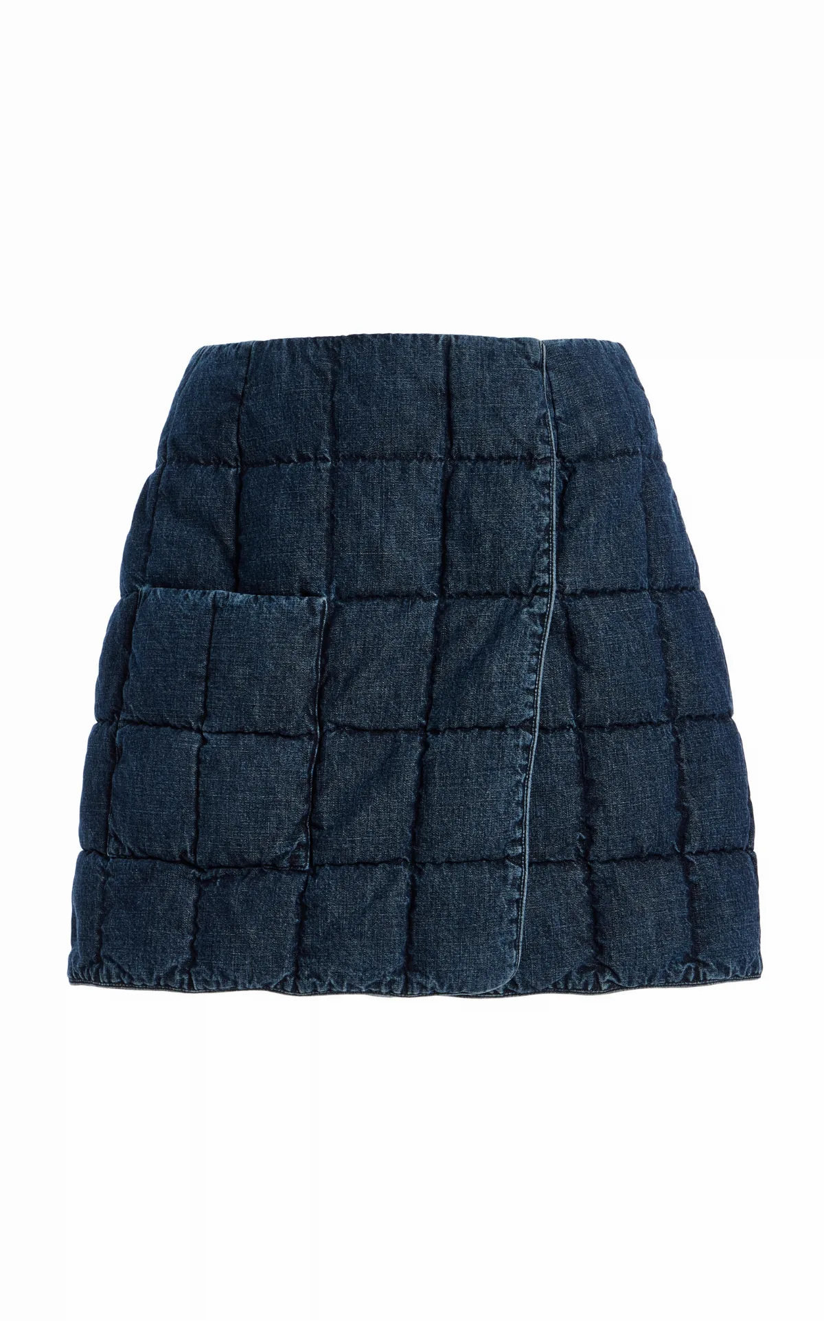 Plahta Quilted Down Denim Mini Skirt by Ienki Ienki
