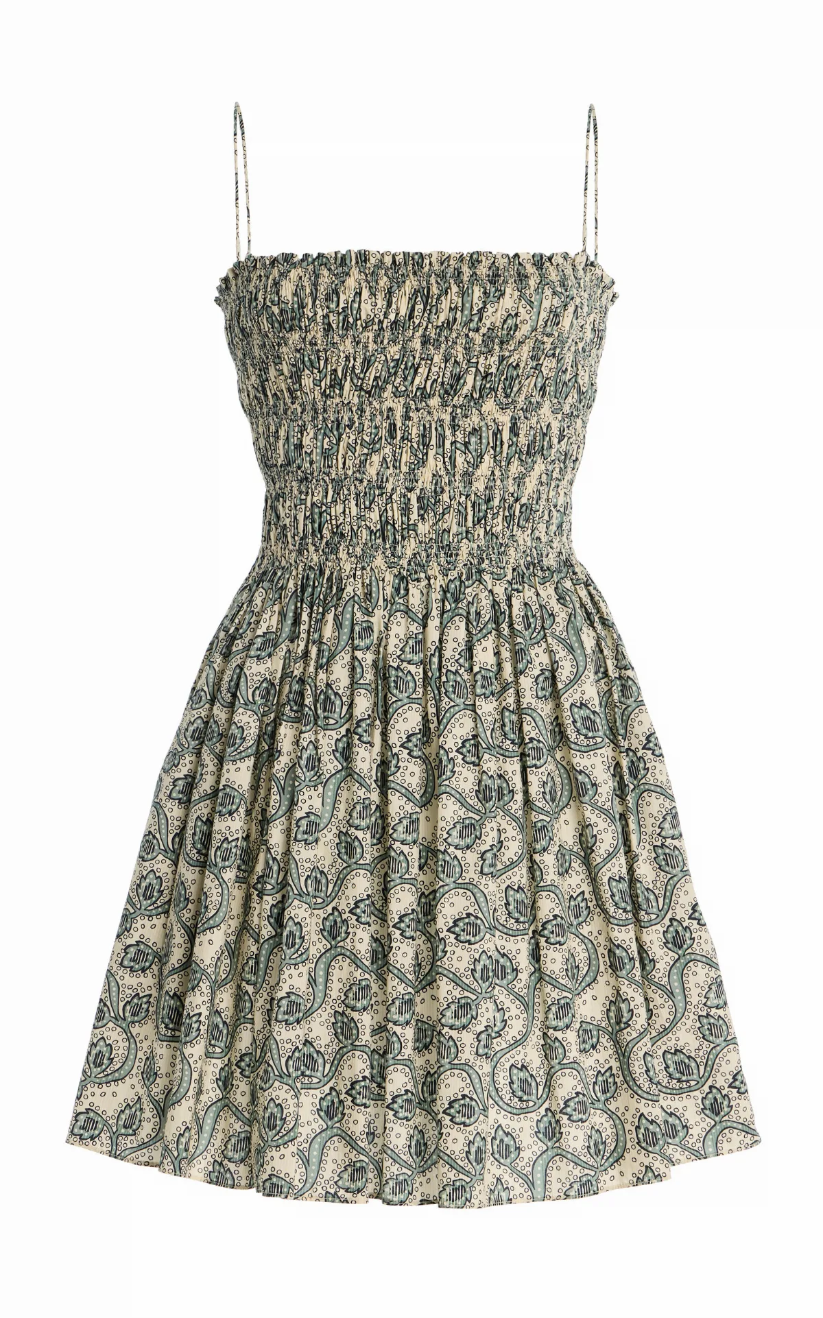 Shirred-Bodice Cotton Mini Dress by Matteau
