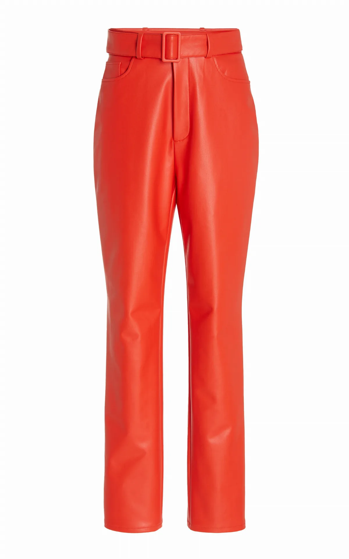 Stretch Faux Leather High Waisted Belted Slim Jean