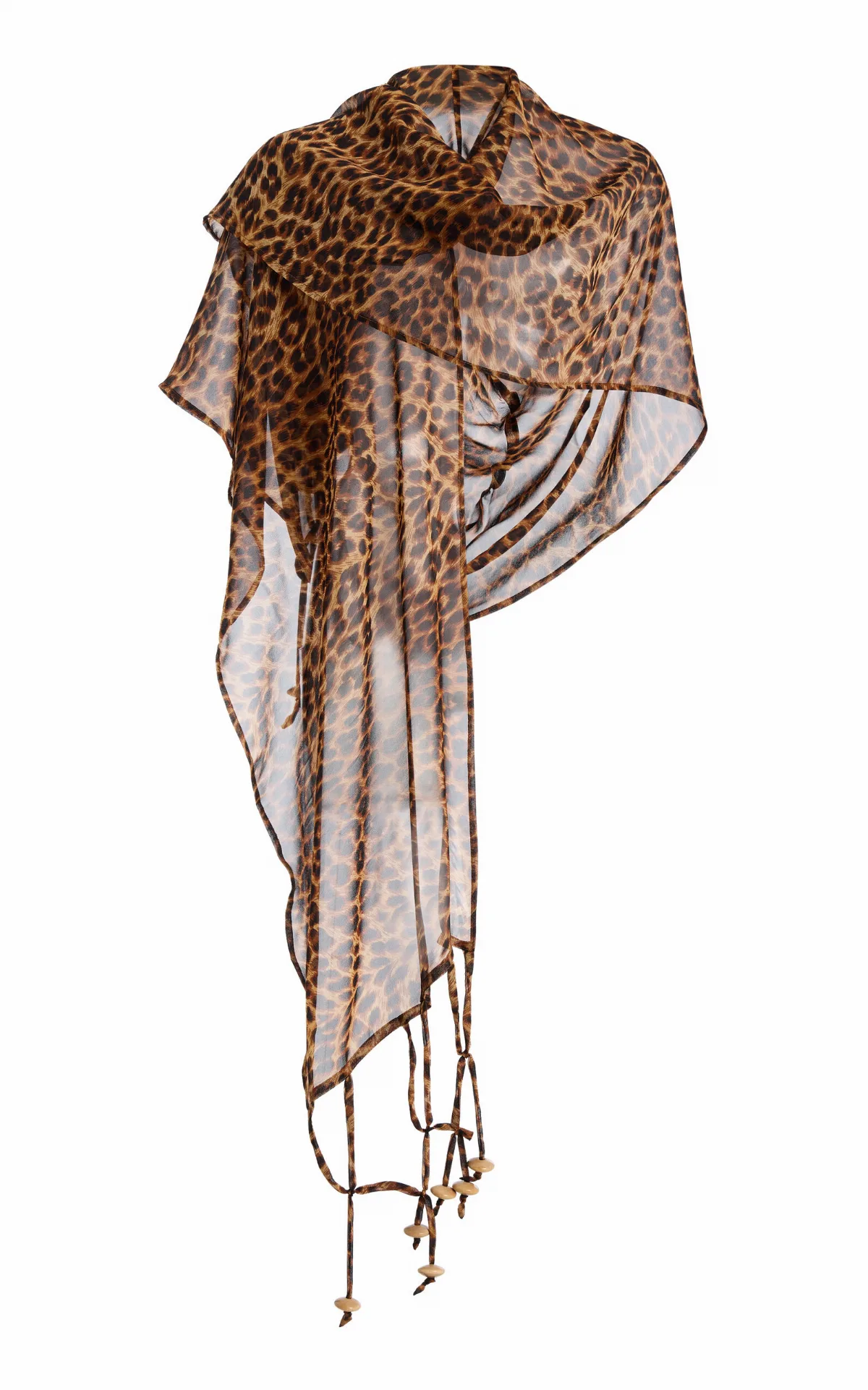 La Isla Sahara Beaded Leopard-Print Silk Hooded Scarf