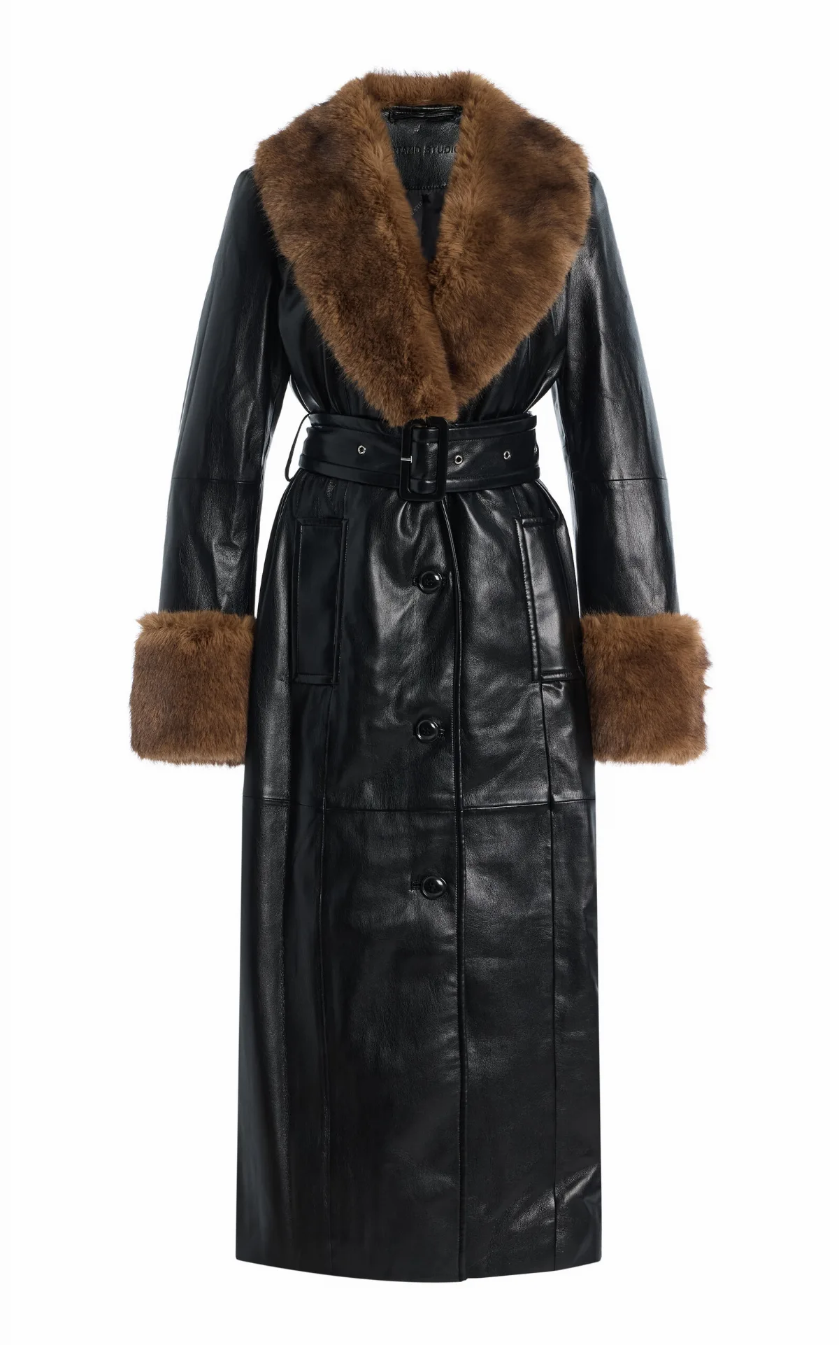 Estella Faux Shearling-Trimmed Vegan Leather Coat by Stand Studio