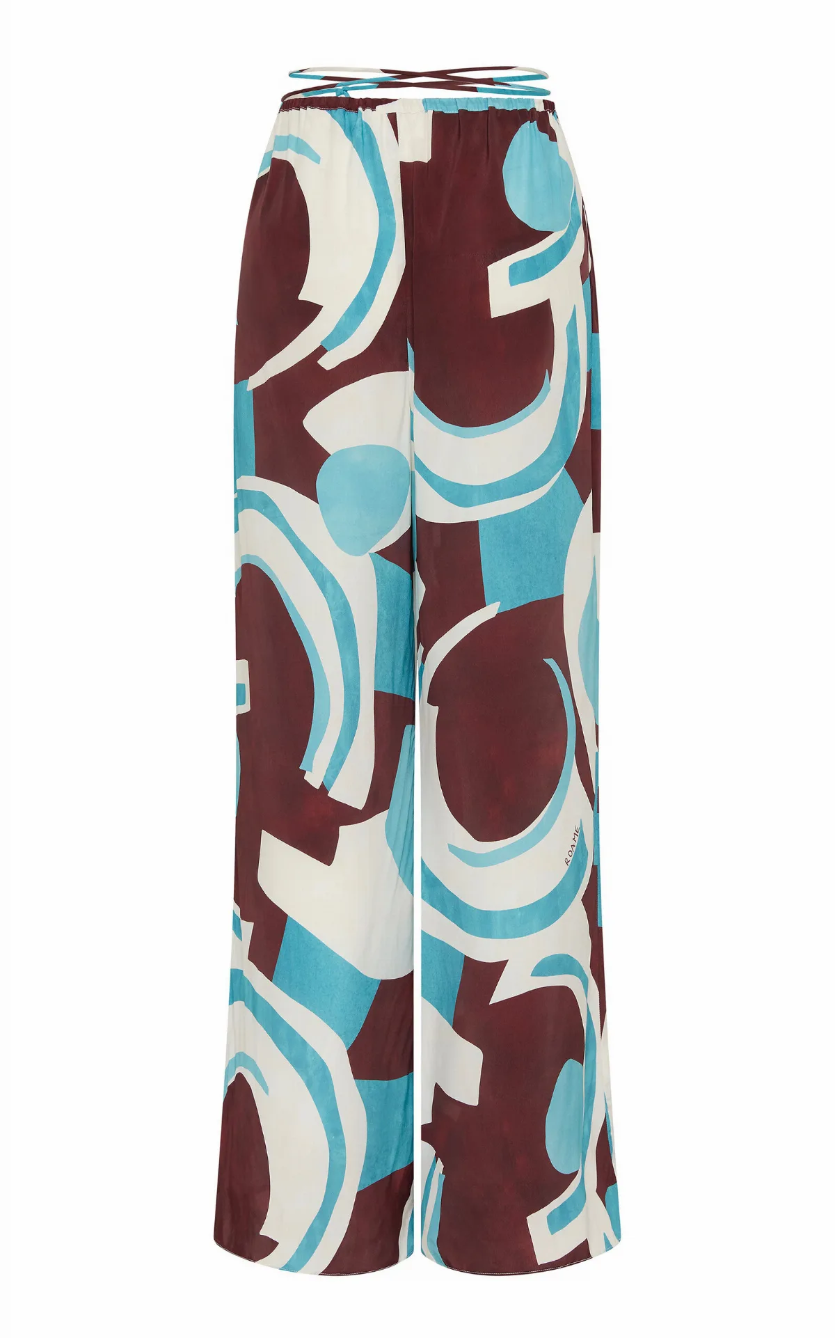Sistine Printed High-Rise Wide-Leg Tie Pants by ROAME