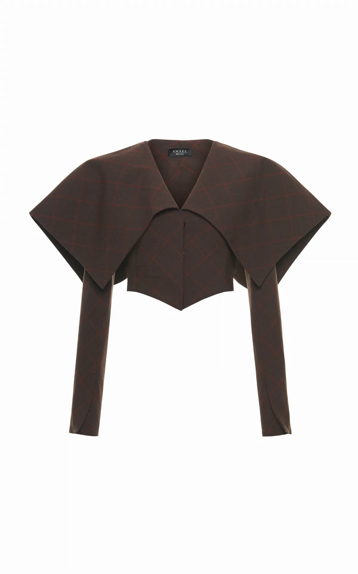 Collared Checked Stretch-Wool Cropped Blazer by A.W.A.K.E. MODE