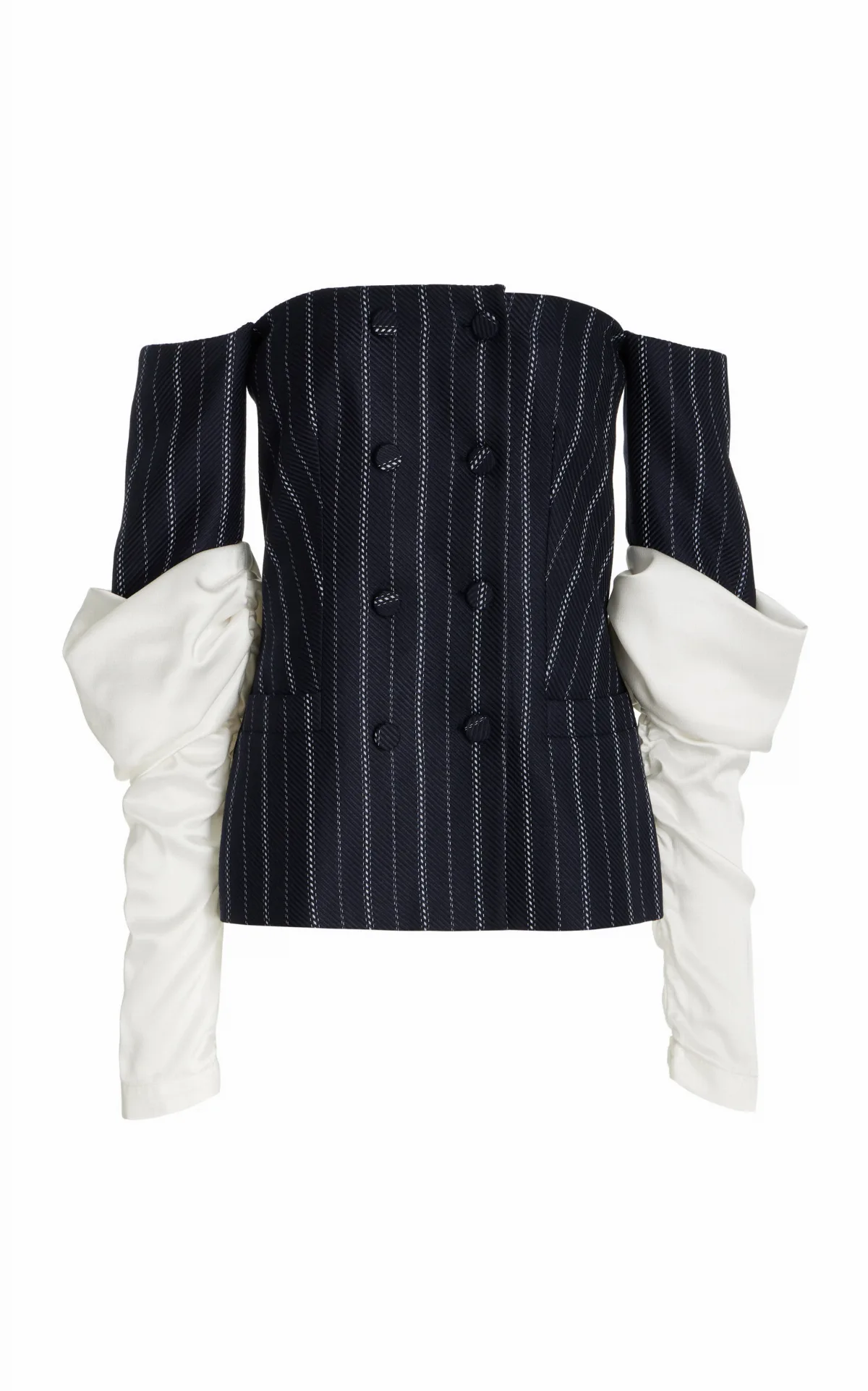 Pelicano Pinstriped Ruched Off-The-Shoulder Jacket by Hellessy