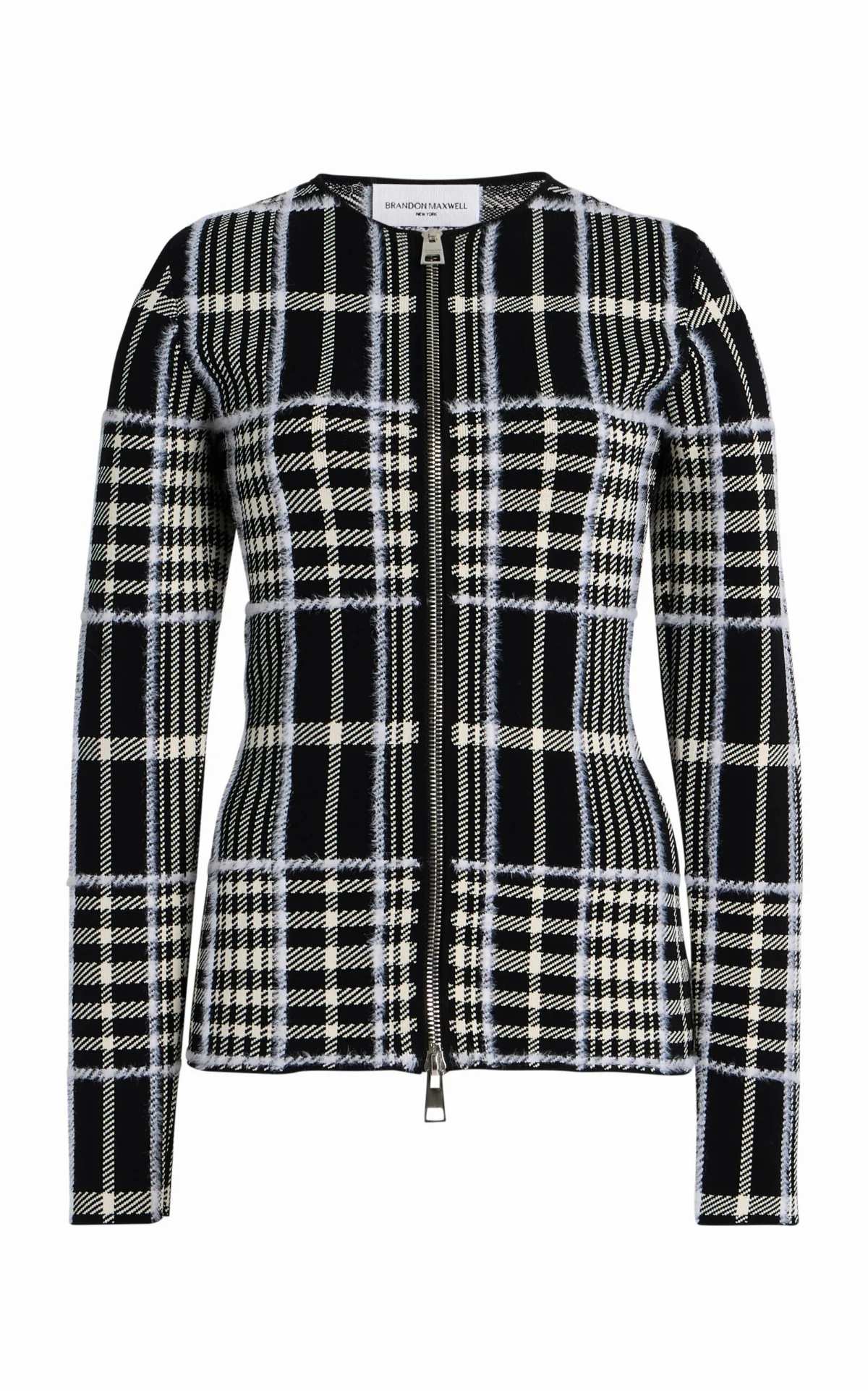 The Greer Plaid-Jacquard Cardigan by Brandon Maxwell