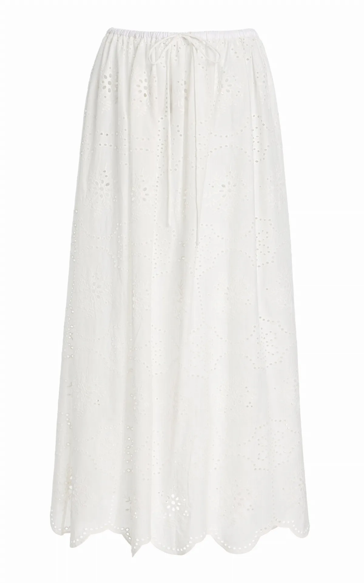 Cotton Broderie Anglaise Midi Drawstring Skirt